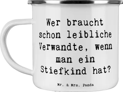 Produktbild von Mr. & Mrs. Panda Pott Spruch Stiefkindliebe - Weiß - Geschenk, Freude, Humor, Lächeln, Familienbindung, becher emaille, Familienbeziehungen, Patchworkfamilie, Tasse