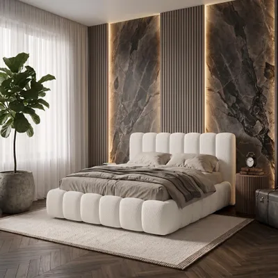 Produktbild von Ankado Polsterbett mit Bettkasten 180x200 cm - Metallrahmen - Bouclé-Stoff Quelle 01 Weiß