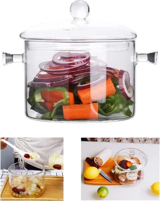 Produktbild von Glas-Kochtopf – 1,5 l hitzebeständiges Borosilikatglas, handgefertigtes Kochgeschirr-Set, Herdplatte, Topf – sicher für Nudeln, Suppe, Milch, Tee (1,5 l)