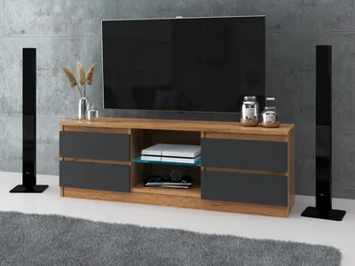 Zdjęcie produktu dla AZ team ® Szafka RTV 138 cm Stolik pod TV Komoda stojąca WOTAN ANTRACYT 4 szuflady