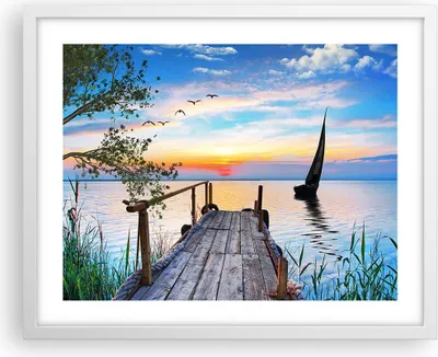 Produktbild von Gerahmtes Poster - Weißer Rahmen - Brücke See - 50x40 cm - Wand Bild - Wanddeko - Wandbilder - Kunstposter - Wandposter - Bilderrahmen - Bilder - Kunstdruck - Wandbild - P2WAA50x40-4115