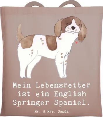 Produktbild von Mr. & Mrs. Panda Shopping Tasche English Springer Spaniel Lebensretter - Braun Pastell - Geschenk, Tote Bag, Uni, festival, Jutebeutel, Baumwollbeutel