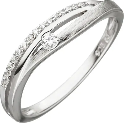 Produktbild von Gr. 64 Damen Ring 925 Sterling Silber teil matt 16 Zirkonia Silberring