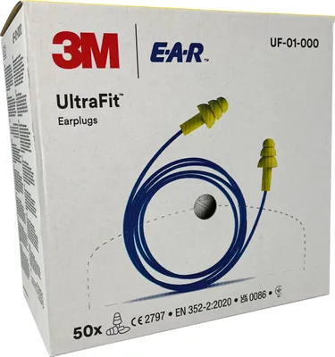 Produktbild von 3M Gehörschutzstöpsel Ultrafit mit Band Kissenpackung EAR 50Paar / VE - UF01000