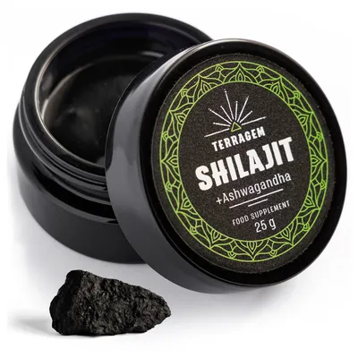 Produktbild von TERRAGEM Shilajit mit Ashwagandha – Premium Mumijo – Fulvin- & Huminsäuren – Mineralstoffreich – 25g Glas – Nahrungsergänzungsmittel