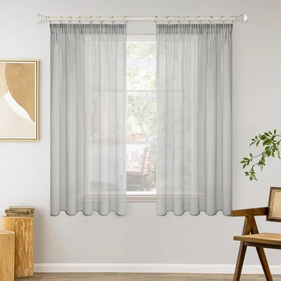 Productafbeelding van MIULEE Gordijnen met plooiband, set van 2 gordijnen, vitrage, voile gordijnen, voor woonkamer, slaapkamer, grijs, 140 x 145 cm
