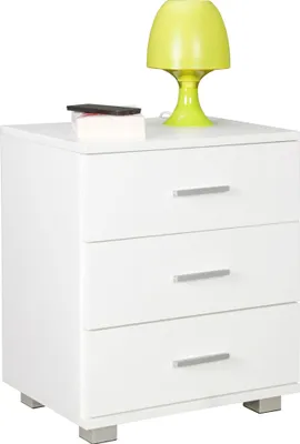 Produktbild von WOHNLING Nachtkonsole LATINA Holz Nachttisch modern mit 3 Schubladen weiss Design Nachtkästchen 45 x 54 x 34 cm Kleines Nachtschränkchen
