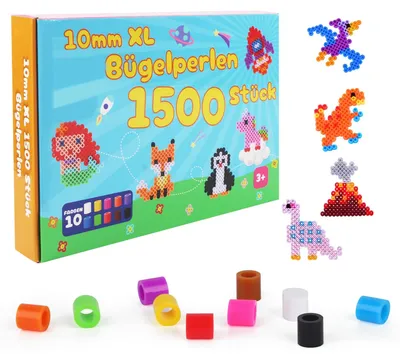 Productafbeelding van 1500 Stuks XL Strijkkralen, 10 Kleuren voor Kinderen