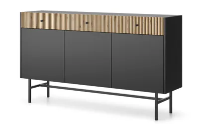 Produktbild von AX LIVING Kommode modern Dinley 155 cm Schwarz mit Eiche-Riffel-Fronten