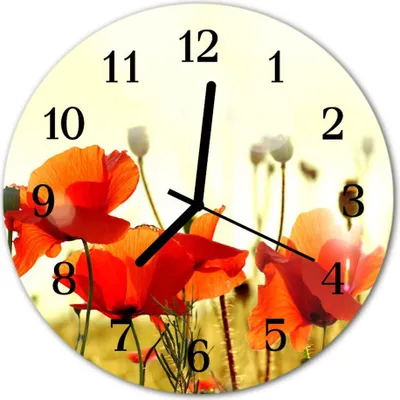 Produktbild von Glasuhr Wanduhr Küchenuhr Echt-Glas 30fi cm Mohnblumen rot