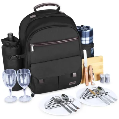 Produktbild von Picknickrucksackset für 2 Personen - Isolierte Kühlung - Decke - Picknickkorb