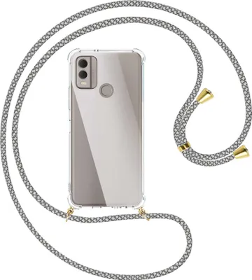 Produktbild von Handykette Backcover-Schutzhülle mit Band (Metall goldfarben) für Nokia C22 4G (6.5'') - weiß/grau kariert