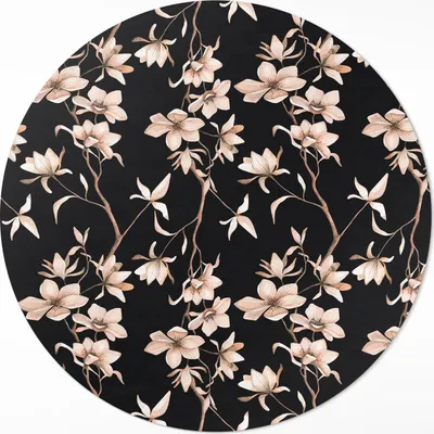 Produktbild von Helle Blumen auf Zweigen Vintage-Muster – Vinyl Fußmatte – Ø 80cm – Rutschfest – Pflegeleicht & Langlebig