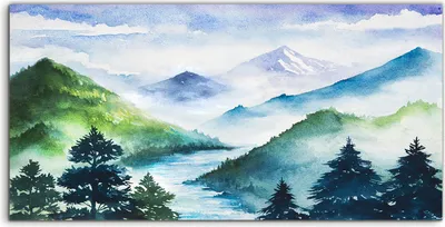 Produktbild von Coloray - Glasbild - 120x60 cm - Wandbild - Glasbilder - Deko Berge Bäume Himmel Fluss Wald
