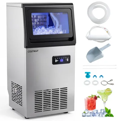 Produktbild von COSTWAY Eiswürfelmaschine kommerziell, Eiswürfelbereiter 50kg/24H mit 11kg Eislagerkapazität, freistehende Eismaschine mit Timer & Selbstreinigung