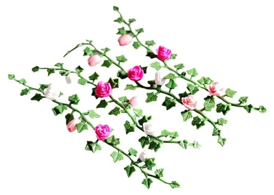Produktbild von 4 Stück Miniatur-Rosenranken 22 x 130 mm, Zubehör für Feengärten, Blumenranken, Puppenhäuser, Blumengirlanden, Hängepflanzen, Miniaturen, langer Blumenstrauß