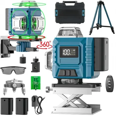 Produktbild von 4D Automatische Kreuzlinienlaser profi,16 Lines Laser,Level 360º Rotary,LED-Anzeige,3 modi,2x3000mAh Akku,IP54 Staub&Wasserschutz,Arbeitsbereich:25 m