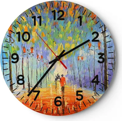 Produktbild von Wanduhr - Rund - Glasuhr - Park Natur - 30x30cm - Schleichendes Uhrwerk - Lautlos - zum Aufhängen bereit - Dekoration Modern - Wanddekoration aus Glas - C4AR30x30-3507