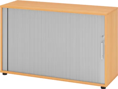 Produktbild von bümö Rollladenschrank office - 2 Ordnerhöhen - Griff: Relinggriff (Kunststoff), Nachbildung: Buche/Silber