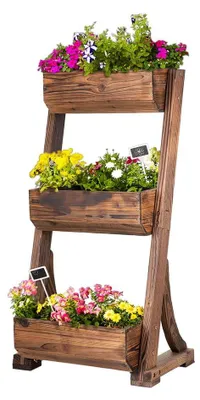 Produktbild von empasa Vertikales Hochbeet 'RAISE 3' Blumenkasten Pflanzkübel Frühbeet Kräuterbeet aus Holz mit drei Etagen, 62 x 47 x 117 cm