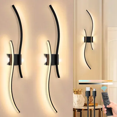 Produktbild von 2 Stück LED Wandleuchte Innen Modern Dimmbar 3 Farbtemperaturen Wiederaufladbar Wandlampe mit Fernbedienung