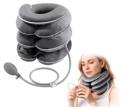 Produktbild von Nackenstrecker, Aufblasbares Nackenkissen mit 3-Schichten-Design, Verstellbare Halskrause, Tragbarer Nackendehner für Reisen und Zuhause