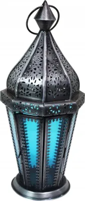 Produktbild von Orientalische Laterne aus Metall & Glas Ajda blau 29cm | orientalisches Windlicht | Marokkanische Glaslaterne für innen | Marokkanisches Gartenwindlicht für draußen als Gartenlaterne