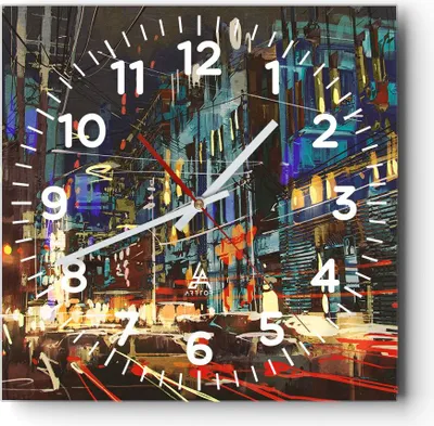 Produktbild von Wanduhr - Quadrat - Glasuhr - Stadt Nacht Straße - 30x30cm - Schleichendes Uhrwerk - Lautlos - zum Aufhängen bereit - Dekoration Modern - Wanddekoration aus Glas - C4AC30x30-3787