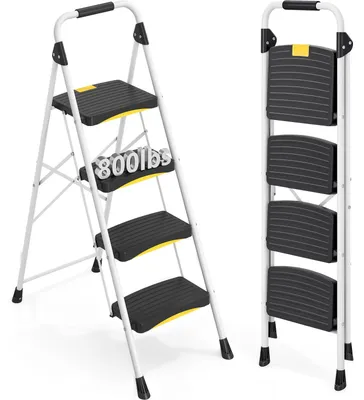 Productafbeelding van Vouwende 4 Stap Ladder, Heavy-Duty Stap Kruk 350lbs Capaciteit