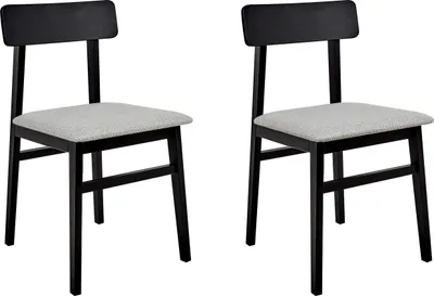 Zdjęcie produktu dla BELIANI Zestaw 2 krzeseł do jadalni czarne drewno kauczukowe jasnoszare tapicerowane siedzisko styl tradycyjny retro
