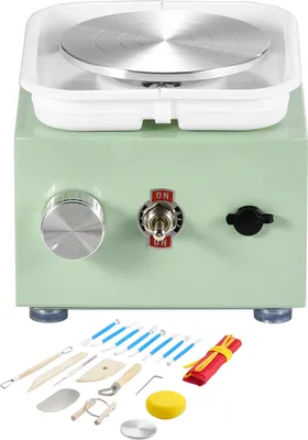 Produktbild von SucceBuy Mini-Töpferscheibe, 0–320 U/min, einstellbare Geschwindigkeit, abnehmbare Beckenformmaschine, 2,56 Zoll/3,94 Zoll, 2 Drehteller, elektrische Keramik-Radmaschine, 18-teiliges Zubehör.