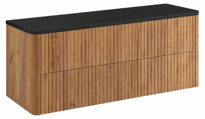 Immagine prodotto di Mobile da bagno 120 cm, finitura "Craft-Eiche", piano nero, dimensioni: 120 x 8 x 44 cm, 2 ante da 50 cm, Immagine generata dall'IA