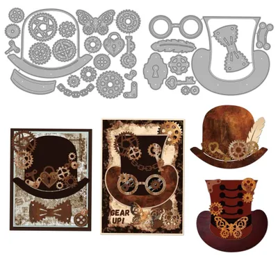 Productafbeelding van Metaalstansjabloon met tandwielmotief - Embossingtool voor papiercraft - Scrapbooking en kaartontwerp - Zilverkleurig