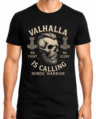 Produktbild von Valhalla is Calling Wikingerkrieger Schädel Runenhammer Nordisch Herren T-Shirt, Schwarz, L