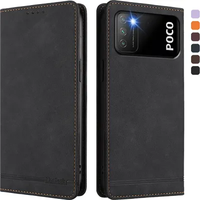 Produktbild von Hülle für Xiaomi Poco M3, Retro Kunstleder Ständer Klapphülle mit Kartenfächer und Magnetische Schwarz
