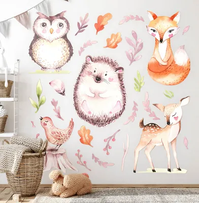 Produktbild von Waldtiere – Wandgestaltung – Wandbilder Kinder – Motivtapeten Set – Wanddekor Kinderzimmer – Selbstklebende Wandsticker – 80x95 cm