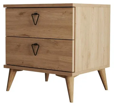 Image de Table de chevet ChevetReproduction chêne L 52 cm, 2 tiroirs, style bohème