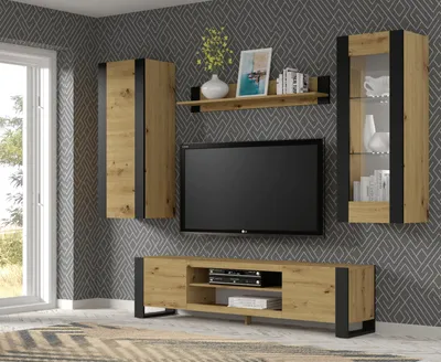 Zdjęcie produktu dla Szafka szklana MONDI 125 cm Szafka wisząca Szafka wisząca Półki Szafka Artisan dąb