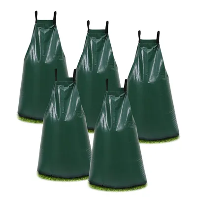 Immagine prodotto di TolleTour Set da 5 sacchi per l'irrigazione degli alberi, 75 litri, in PVC resistente ai raggi UV, colore verde