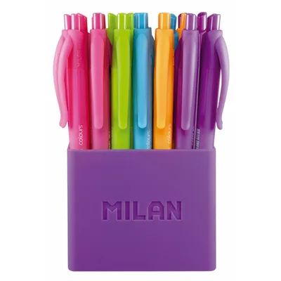 Zdjęcie produktu dla Milan 176555124, Spinacz, Przyciskany długopis, Możliwość ponownego napełnienia, Wielobarwny, 24 szt.