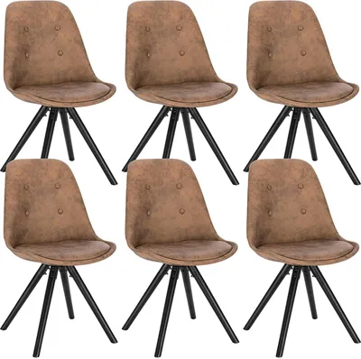 Produktbild von WOLTU 6er Set Esszimmerstuhl, Stoffbezug, Design Stuhl, Holzgestell, Antiklederoptik, Dunkelbraun