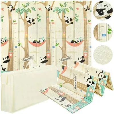 Produktbild von 4FIZJO Baby Spielmatte, 200 x 180 cm, XPE Krabbelmatte, faltbar, Pandas, Indianer, beidseitig, rutschfest, Spielunterlage, Kinder
