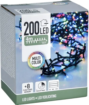The image shows the packaging of a string of LED lights.
