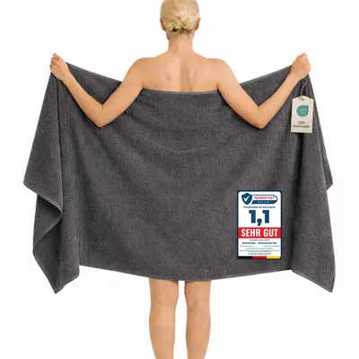 Produktbild von Komfortec Badetuch 100x200 cm aus 100% Baumwolle, Saunatuch XXL, Weich, Groß, Frottee, Schnelltrocknend, Anthrazit Grau