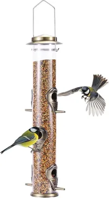 Image de Distributeur de nourriture pour oiseaux en métal à suspendre, résistant aux intempéries, 6 mangeoires, cuivre vert
