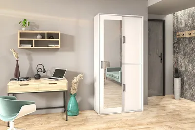 Produktbild von Garderobenschrank GALA 100 cm Garderobe mit Spiegel Schrank Kleiderschrank Flurschrank Regale Kleiderstange Schlafzimmer Jugendzimmer Flur weiß