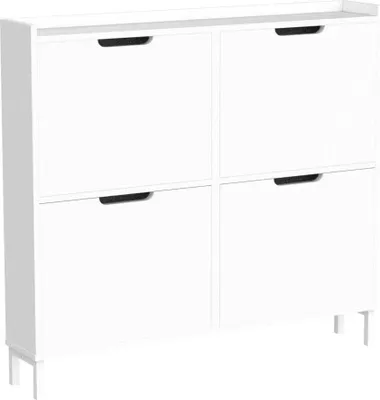 Zdjęcie produktu dla SoBuy Szafka na buty Szafka na buty 4-skrzydłowa Szafka na buty do przedpokoju - Biała, 100x19x91cm