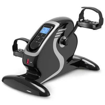 Immagine prodotto di ELONEO 2in1 trainer per braccia e gambe mini bike a pedali con motore, incl. display di allenamento, maniglie massaggianti tappetino antiscivolo, ideale per anziani, mini cyclette nera