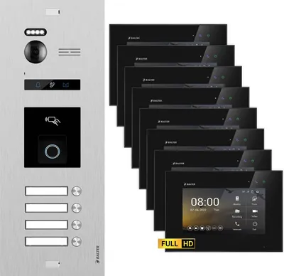 Produktbild von BALTER EVO HD Silber RFID/Fingerprint 8x7" Schwarz Video Türsprechanlage Set 4 Familienhaus
