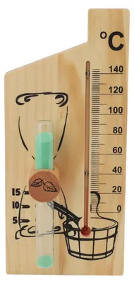 Obrázok produktu pre Inovra - Teplomer do sauny Zandloper - Teplomer do sauny s vlhkomerom - Na upevnenie na stenu - Rozsah teplôt 0-140 °C - Presnosť ±2 °C - Zlatý drevený rám - Časovač do sauny